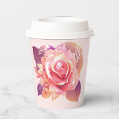 美しい独身のピンクのバラ 紙コップ (裏面)