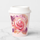 美しい独身のピンクのバラ 紙コップ (正面)