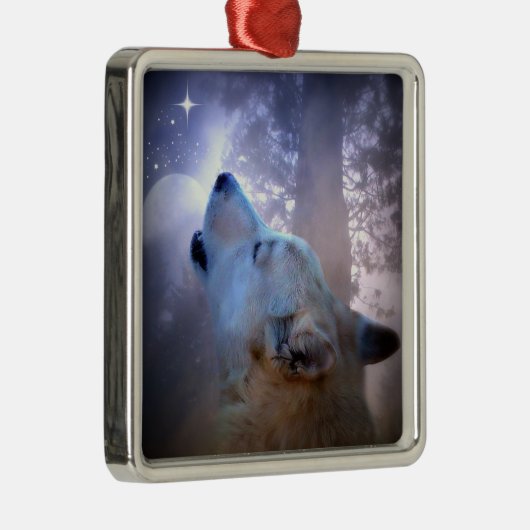 美しい狼と月のクリスマスの飾り メタルオーナメント (右)