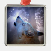 美しい狼と月のクリスマスの飾り メタルオーナメント (正面)