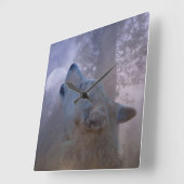 美しい狼と月時計 スクエア壁時計 (傾斜)