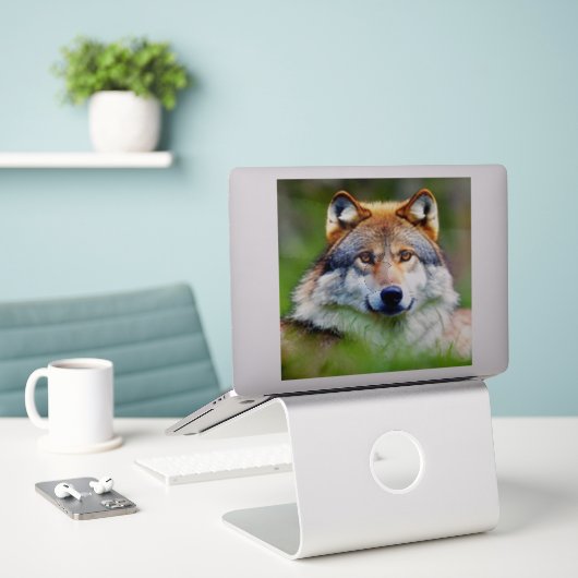 美しい狼の絵画頭 シール (デスク上のノートパソコン)