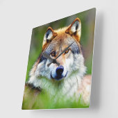 美しい狼の絵画頭 スクエア壁時計 (傾斜)