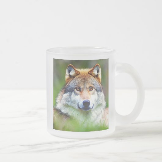 美しい狼の絵画頭 フロストグラスマグカップ (右)