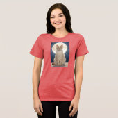 美しい猫と巨大な月の幻想的なイメージ トライブレンドＴシャツ (正面全面)