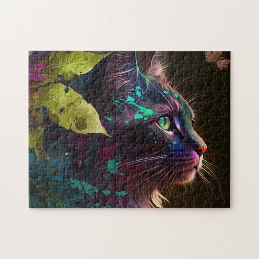 美しい猫と紅葉 – AI art ジグソーパズル (横)