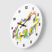 美しい猫のカラフルな絵画のしぶき ラージ壁時計 (傾斜)