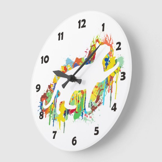美しい猫のカラフルな絵画のしぶき ラージ壁時計 (傾斜)