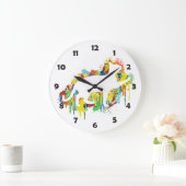 美しい猫のカラフルな絵画のしぶき ラージ壁時計 (ホーム)