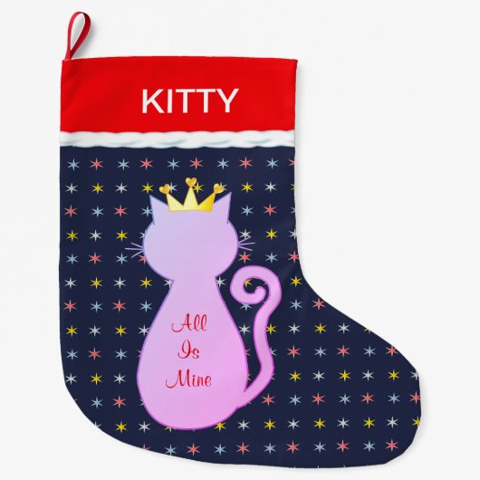美しい猫のシルエット ラージクリスマスストッキング (正面)