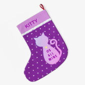 美しい猫のシルエット ラージクリスマスストッキング (裏面 (吊り時))