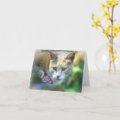 美しい猫のノートカー空白のド カード (黄色い花)