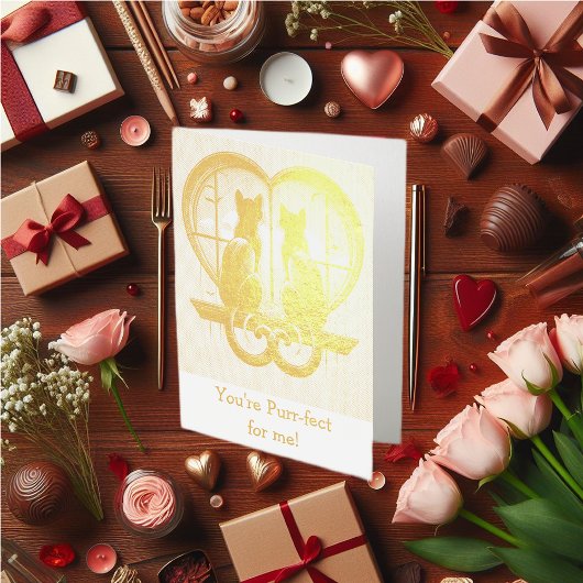 美しい猫のバレンタインカード 箔カード