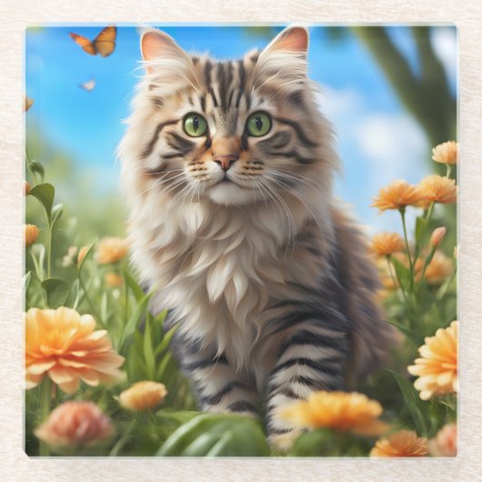 美しい猫の美しい庭 ガラスコースター (正面)