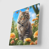 美しい猫の美しい庭 スクエア壁時計 (傾斜)