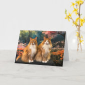 美しい猫をカラフル春園 カード (黄色い花)