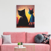 美しい猫ガール国際的ハッピーキャット キャンバスプリント (インサイチュ (リビング))