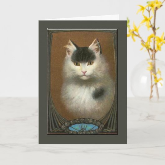 美しい猫ヴィンテージ素晴らしグリーティングカード カード (黄色い花)