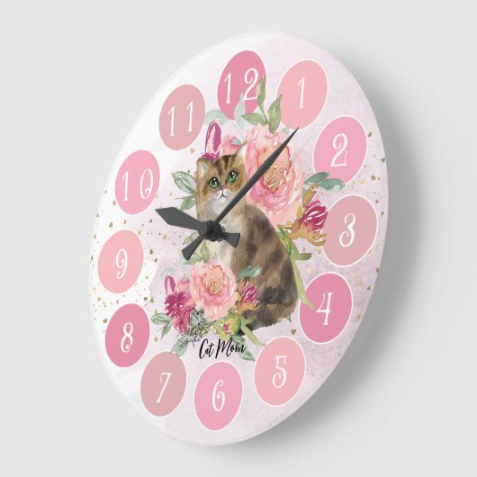 美しい猫好き ラージ壁時計 (傾斜)