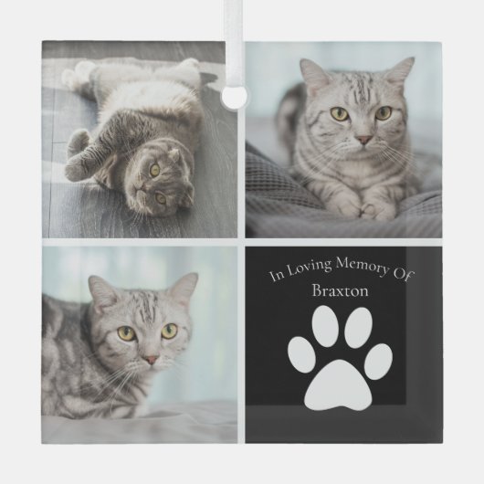 美しい猫記念カスタムのペット写真クリスマス ガラスオーナメント (正面)