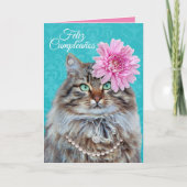 美しい猫-英スペインの語のパーフェクト誕生日 カード (正面)