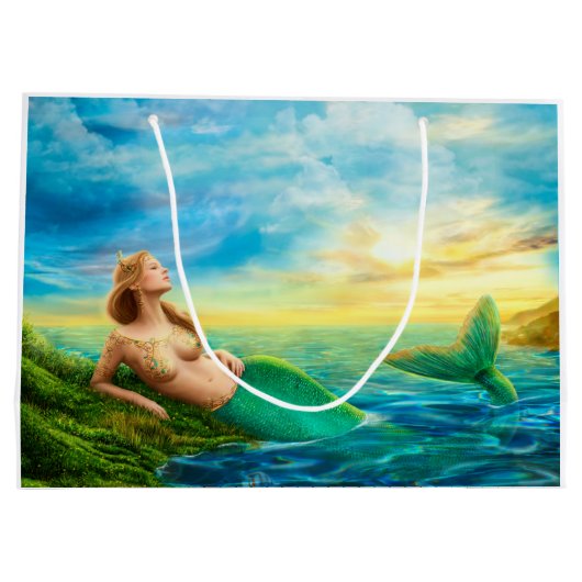 美しい王女 – 日没のファンタジー人魚 ラージペーパーバッグ (裏面)