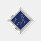 美しい王室のブルー、シルバー、ホワイトのサテン結婚ズ スタンダードカクテルナプキン (角)