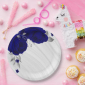 美しい王室の青い花シルバーグレー大理石 ペーパープレート (パーティー)