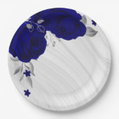 美しい王室の青い花シルバーグレー大理石 ペーパープレート (正面)