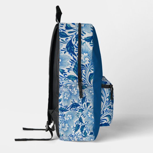 美しい王室の青と白のフローラモノグラムの プリントバックパック (左)