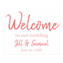 美しい珊瑚と白結婚の歓迎サイン