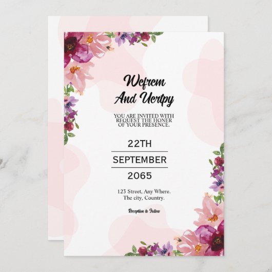 美しい甘いフローラ結婚式招待状カード 招待状 (正面/裏面)