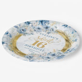 美しい甘い16ほこりっぽいブルー金ゴールドグリッタープレート ペーパープレート (アングル)