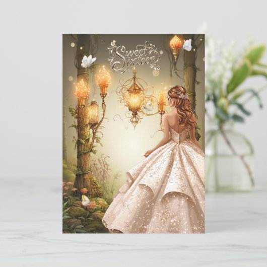 美しい甘い16白熱［赤熱］光を放つライト蝶 招待状 (スタンド正面)