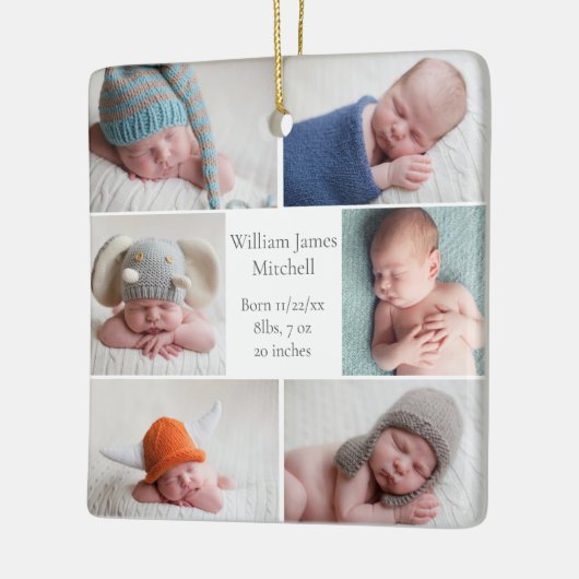 美しい生まれたばかりのベビーフォトコラージュクリスマス セラミックオーナメント (左)