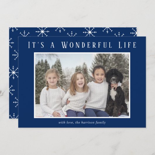 美しい生活 ネイビーブルーのミニマルフォト シーズンカード (正面/裏面)