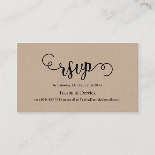 美しい田舎のエレガント黒いクラフト、結婚式のRSVP エンクロージャーカード (正面)