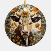 美しい田舎の牛ひまわり花飾り セラミックオーナメント (裏面)