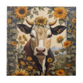 美しい田舎の牛ひまわり花飾り タイル (正面)