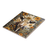 美しい田舎の牛ひまわり花飾り タイル (側面)