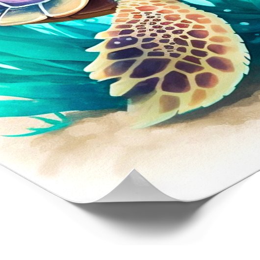 美しい男の子の海海かわいい亀のギフトカラフルメント ポスター (角)