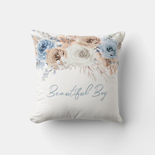 美しい男の子:ほこりっぽい青い男の子ホリデーギフトデコール クッション (正面)