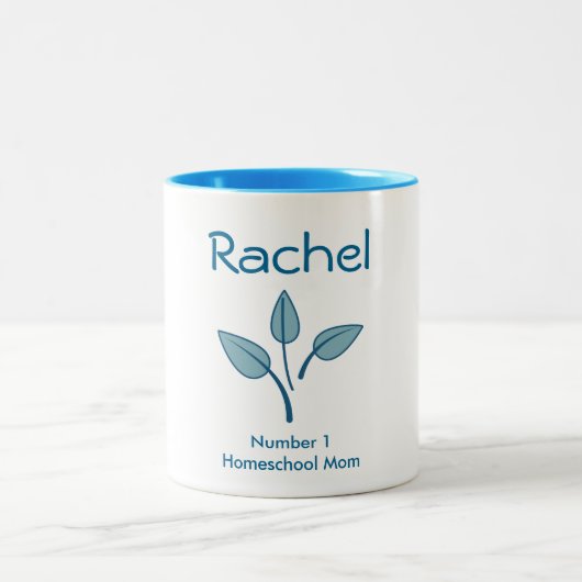 美しい番号1ホームスクール母の青と白 ツートーンマグカップ (中央)