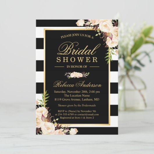 美しい白いアイボリーの花冬のブライダルシャワー 招待状 (スタンド正面)