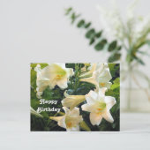 美しい白いイースターリリーの花の写真 誕生日のギフト ポストカード (スタンド正面)