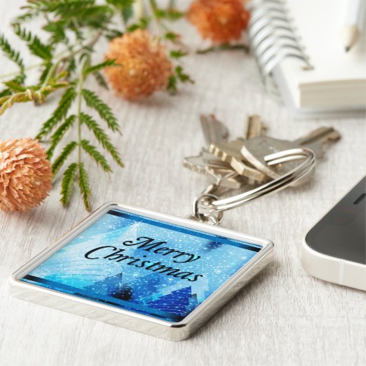 美しい白いクリスマスススクエアキーチェーン キーホルダー (側面)