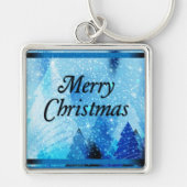 美しい白いクリスマスススクエアキーチェーン キーホルダー (正面)