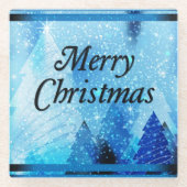 美しい白いクリスマス ガラスコースター (正面)