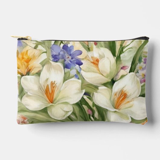 美しい白いクロキュース、オロсフル春の花 アクセサリーポーチ (正面)