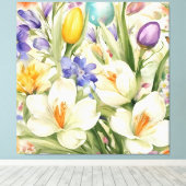 美しい白いクロキュース、オロсフル春の花 キャンバスプリント (インサイチュ (ウッドフロア))